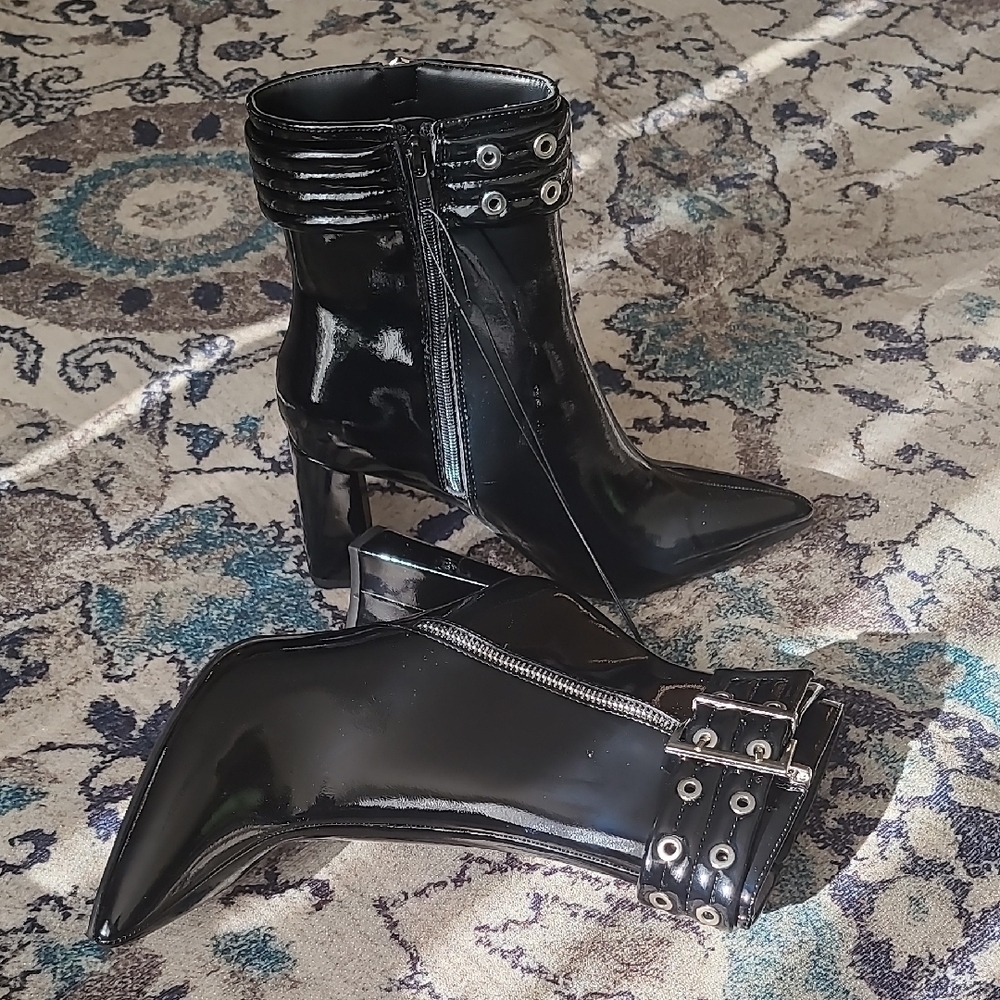Black Patent Leather Ankle Boots